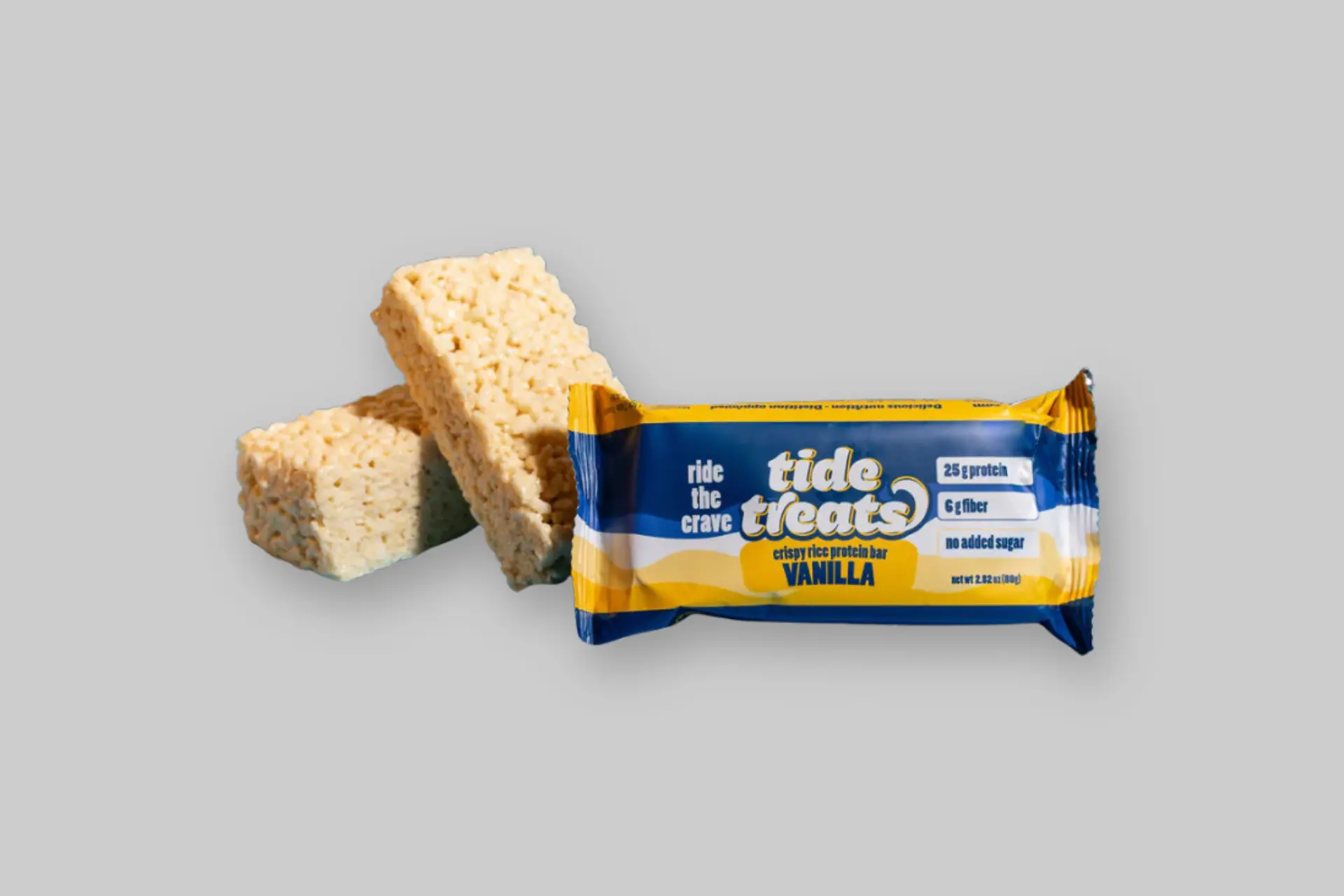 A vibrant assortment of TideTreats Crispy Rice Protein Bars in various flavors like chocolate, vanilla, and peanut butter, showcasing their appealing texture. - Product Review