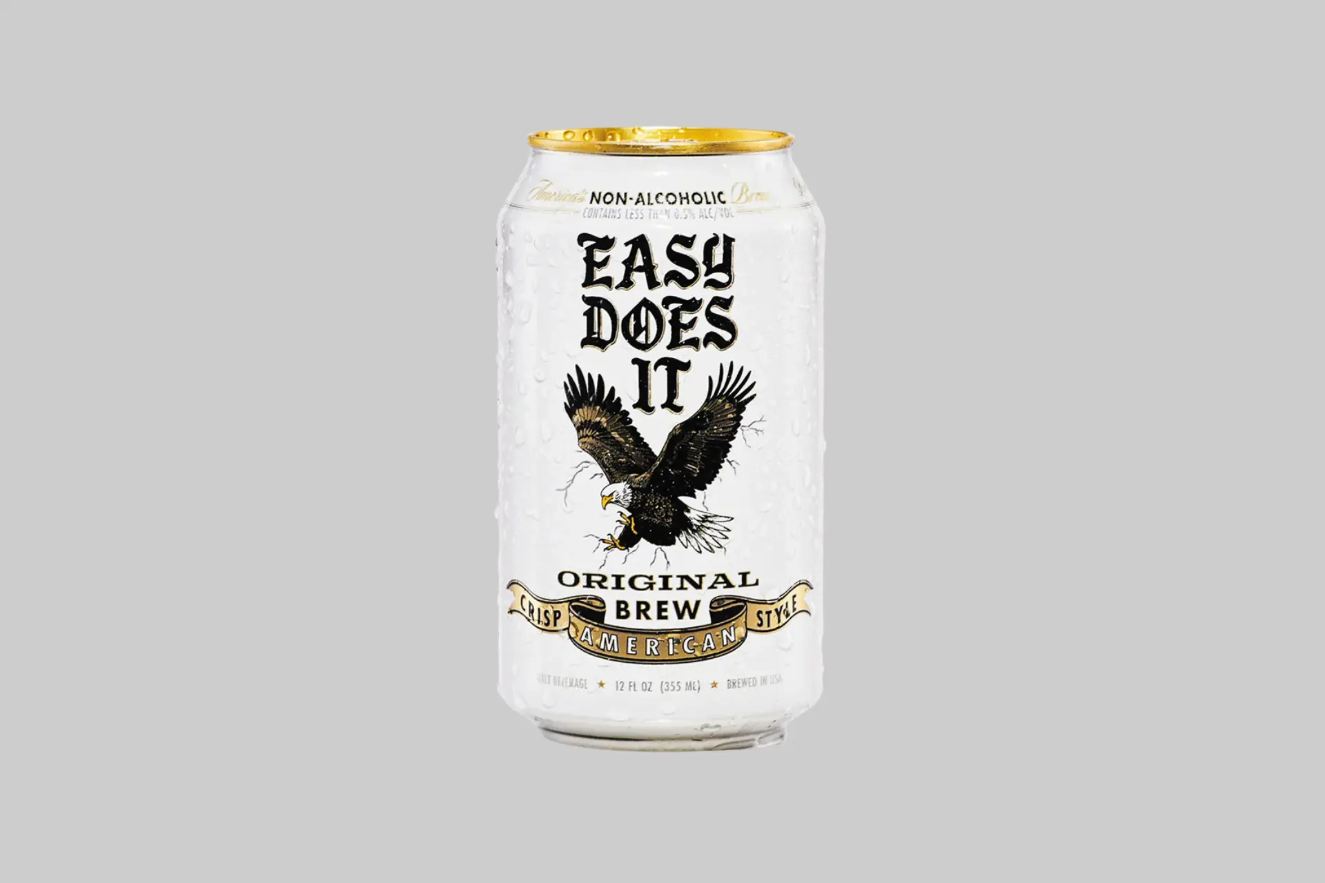 A can of Easy Does It Brew Original non-alcoholic American lager with a golden color and modern, clean label design. - Product Review