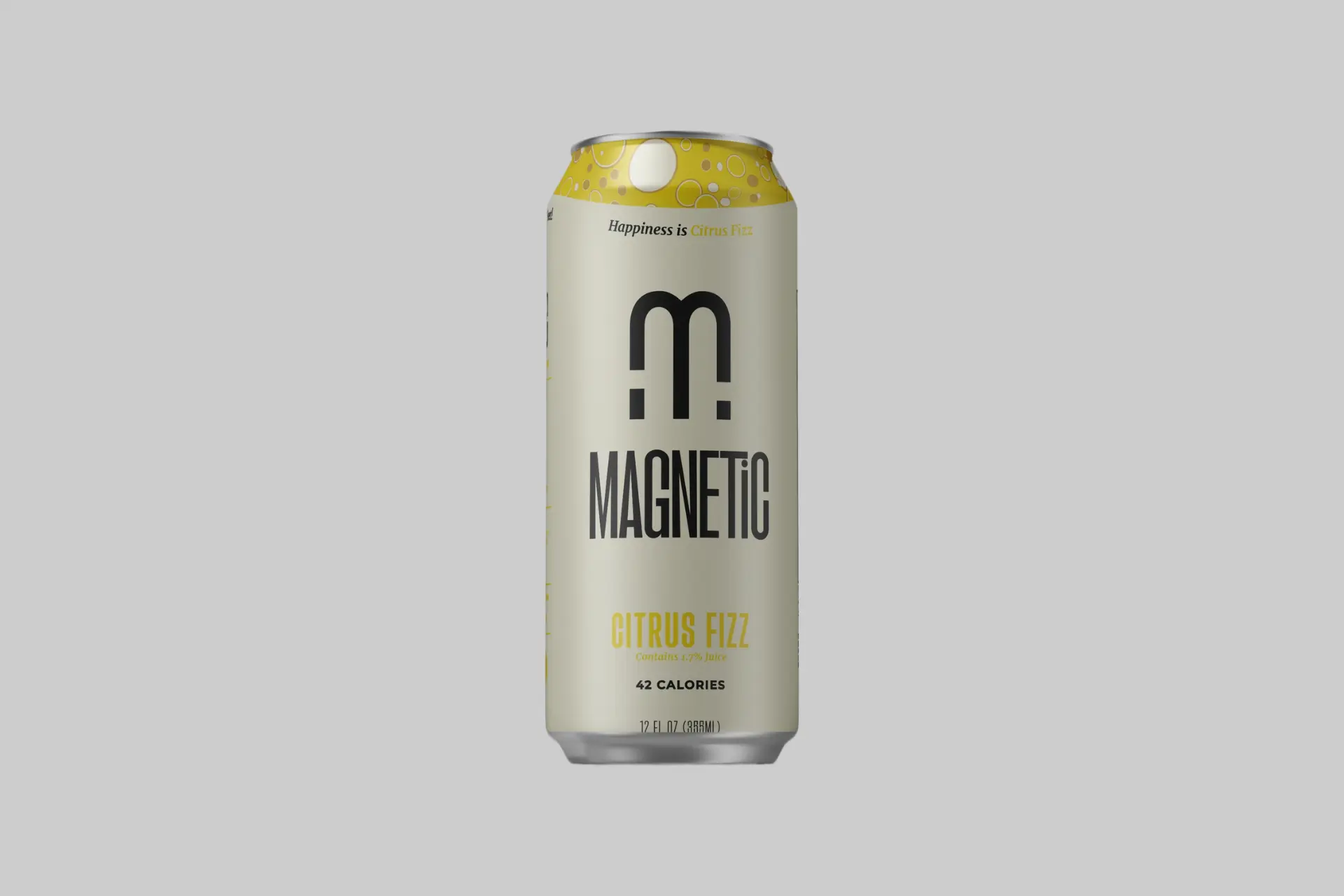 MAGNETiC Citrus Fizz Functional sparkling beverage can with citrus-inspired packaging and bright yellow accents.