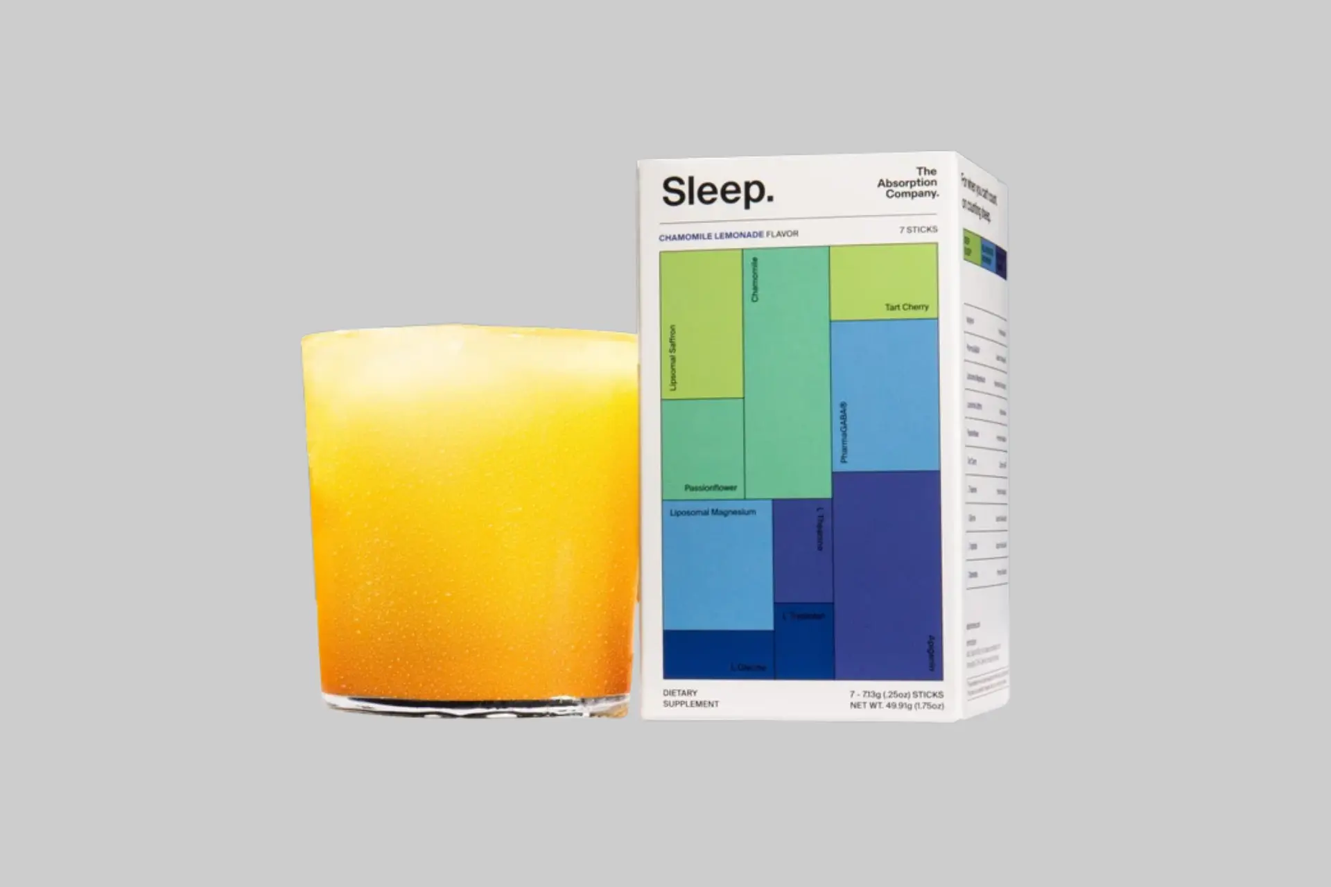 A packet of The Absorption Company Sleep drink mix in its Chamomile Lemonade flavor, ready to be mixed for a restful night. - Product Review