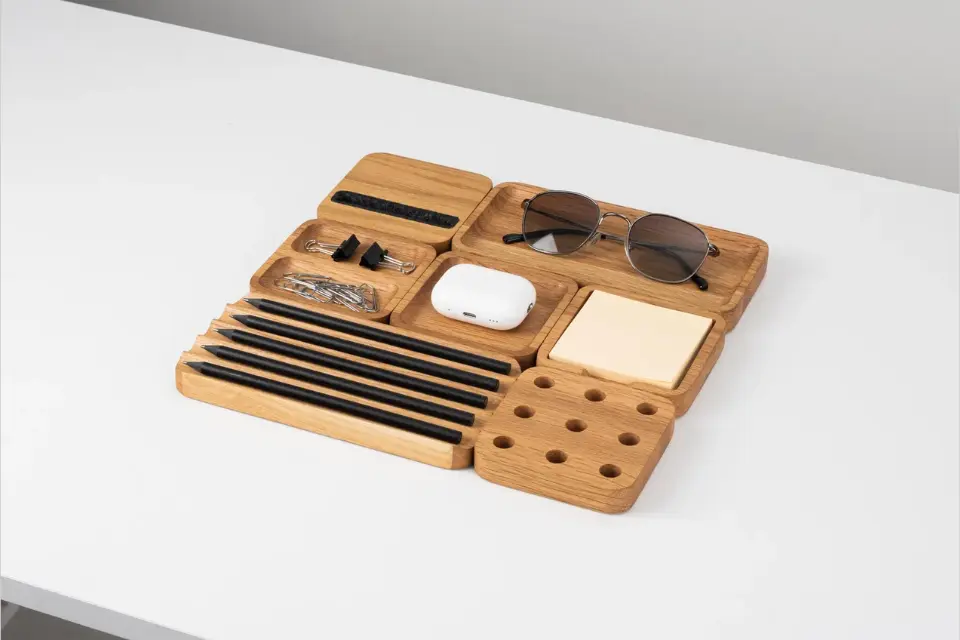 Neatcove Handcrafted Oak Desk Organizer Set 3