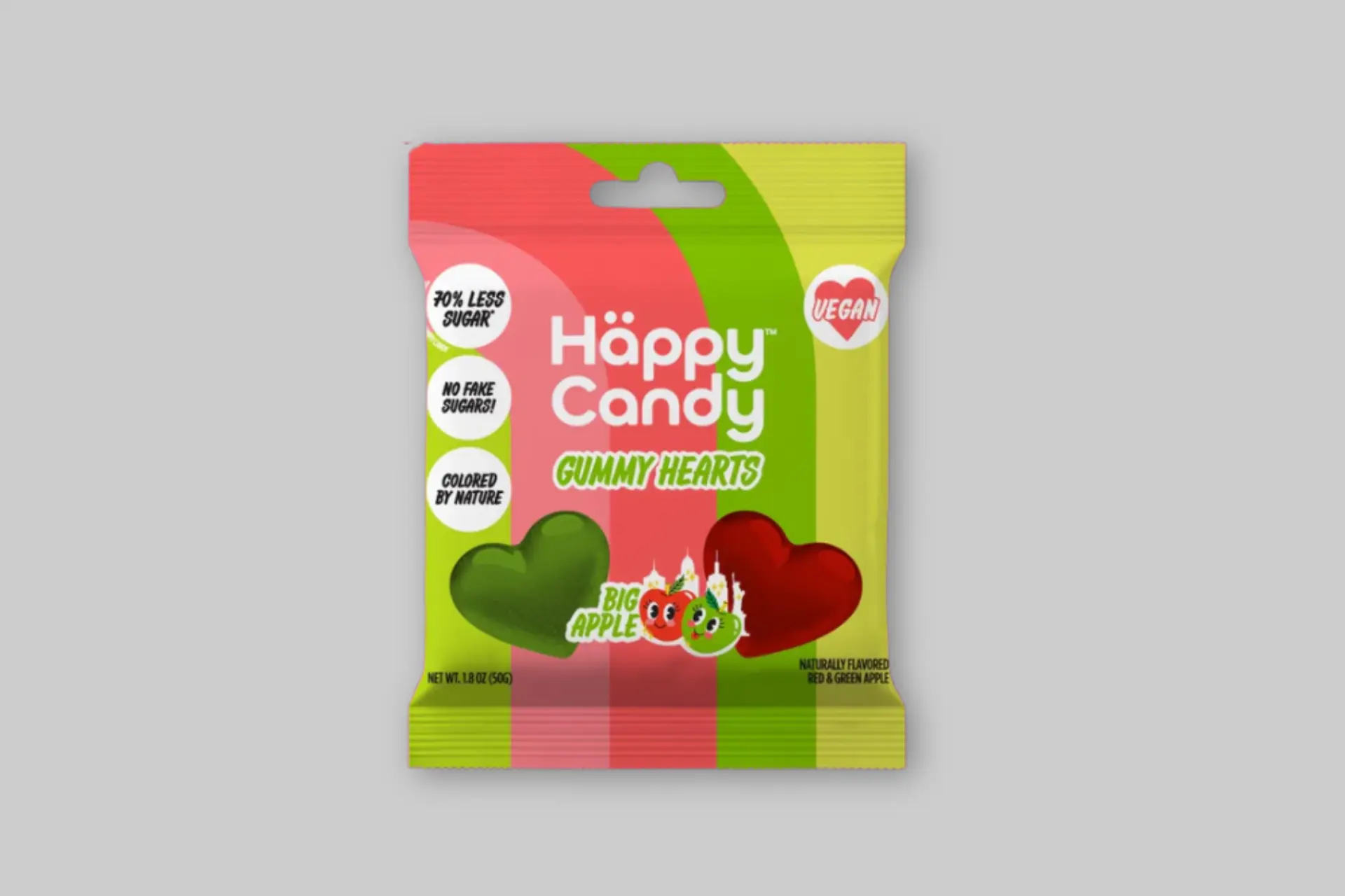 Happy Candy Big Apple gummies in a green and red bag, showing vibrant green apple-shaped candies. - Product Review