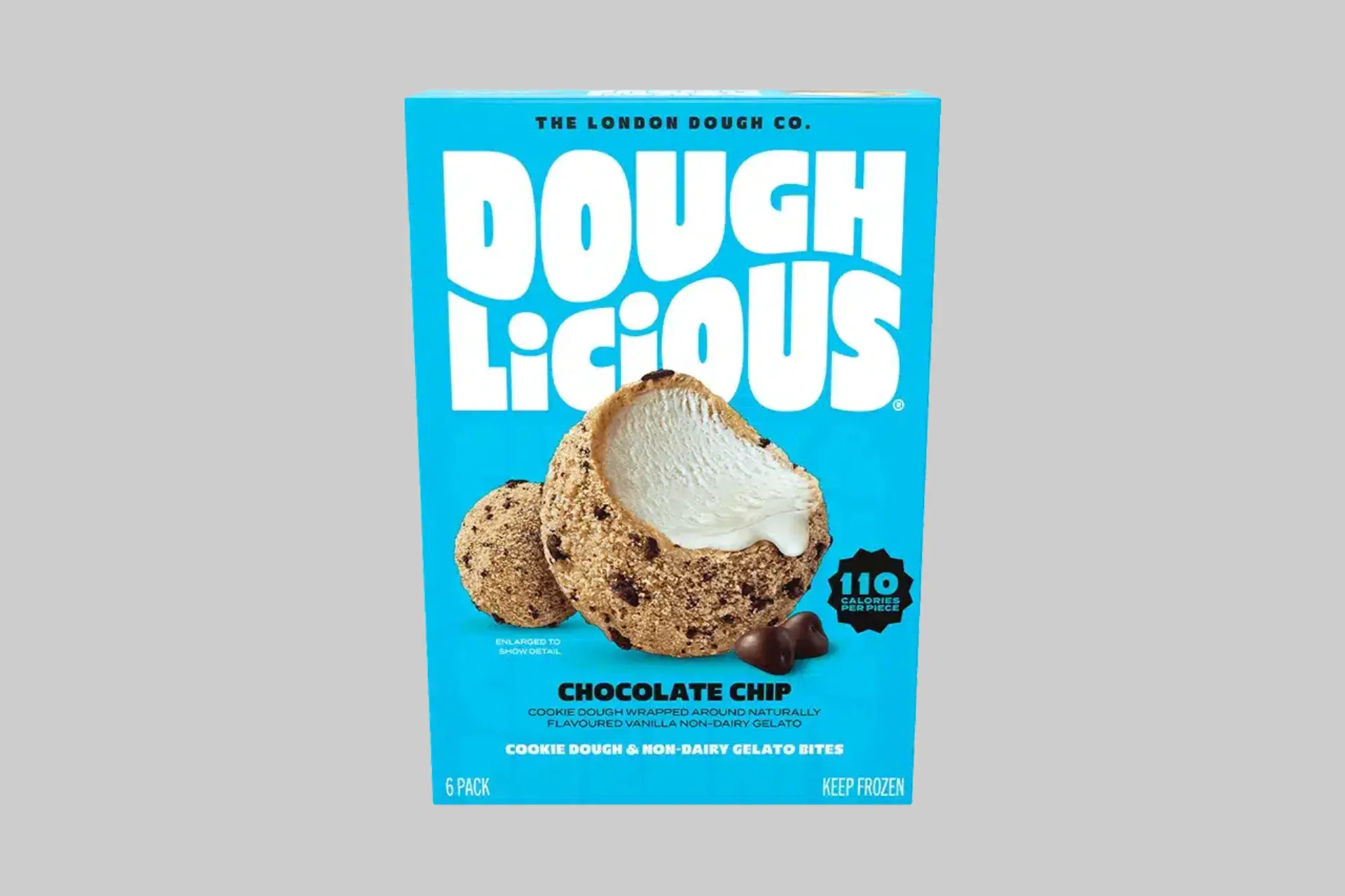 A pack of Doughlicious Ready to Bake Cookie Dough, with several freshly baked, warm, and gooey chocolate chip cookies on a baking sheet. - Product Review