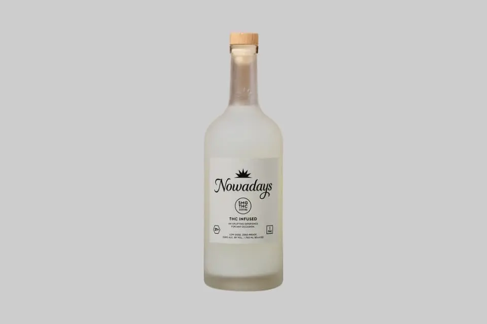 A sleek bottle of NOWADAYS Low-Dose THC drink, presented as a sophisticated, refreshing alcohol alternative. - Product Review