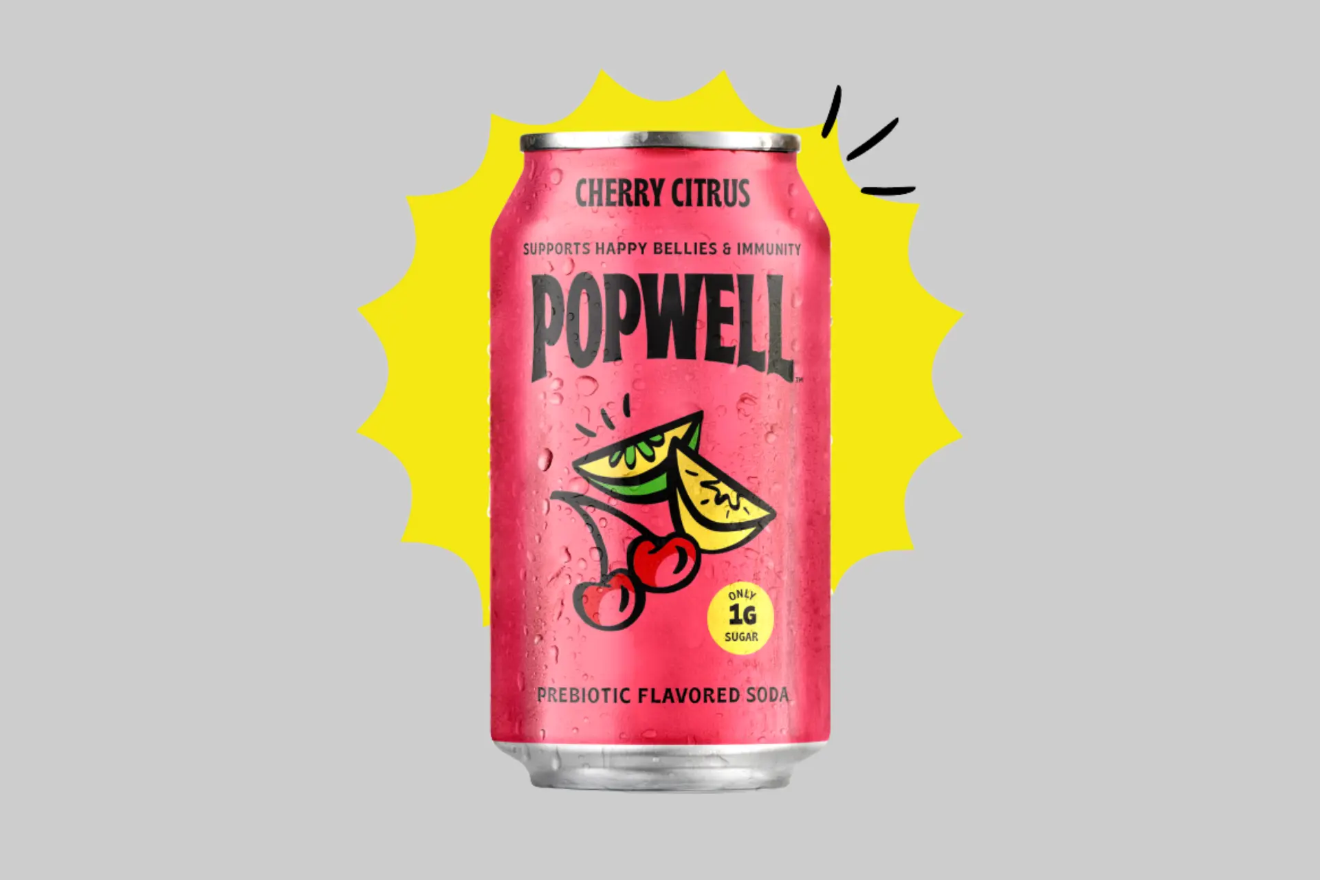 Assortment of vibrant Popwell Prebiotic Soda cans, showcasing various fruit flavors and the 'low sugar, high fiber' promise. - Product Review