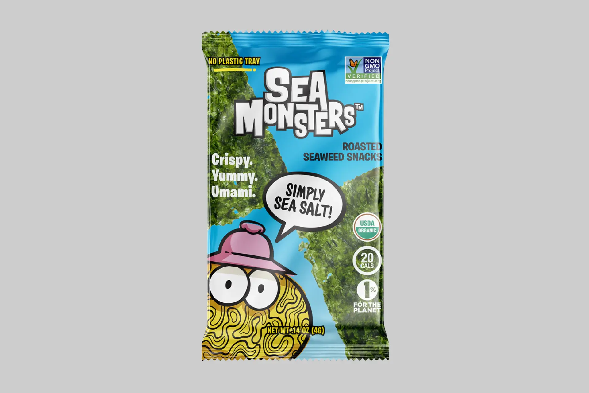 A colorful display of Sea Monsters Roasted Trayless Seaweed Snacks in Simply Sea Salt and Teriyaki Twist flavors, highlighting their compact, trayless packaging. - Product Review