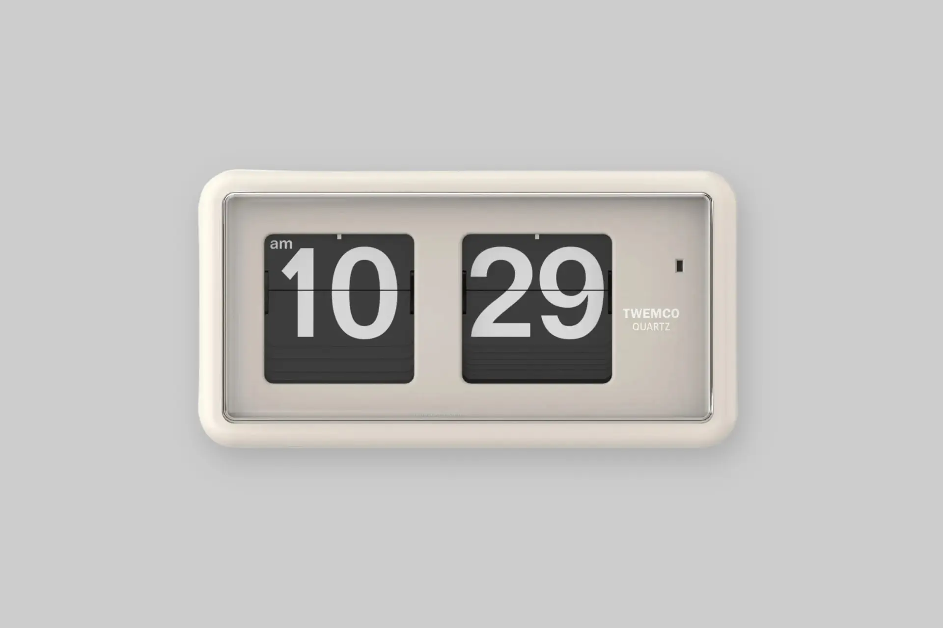 TWEMCO Classic Table Flip Clock QT-30 featuring large mechanical flip cards, retro industrial styling, and a minimalist tabletop design available in multiple colors. - Product Review