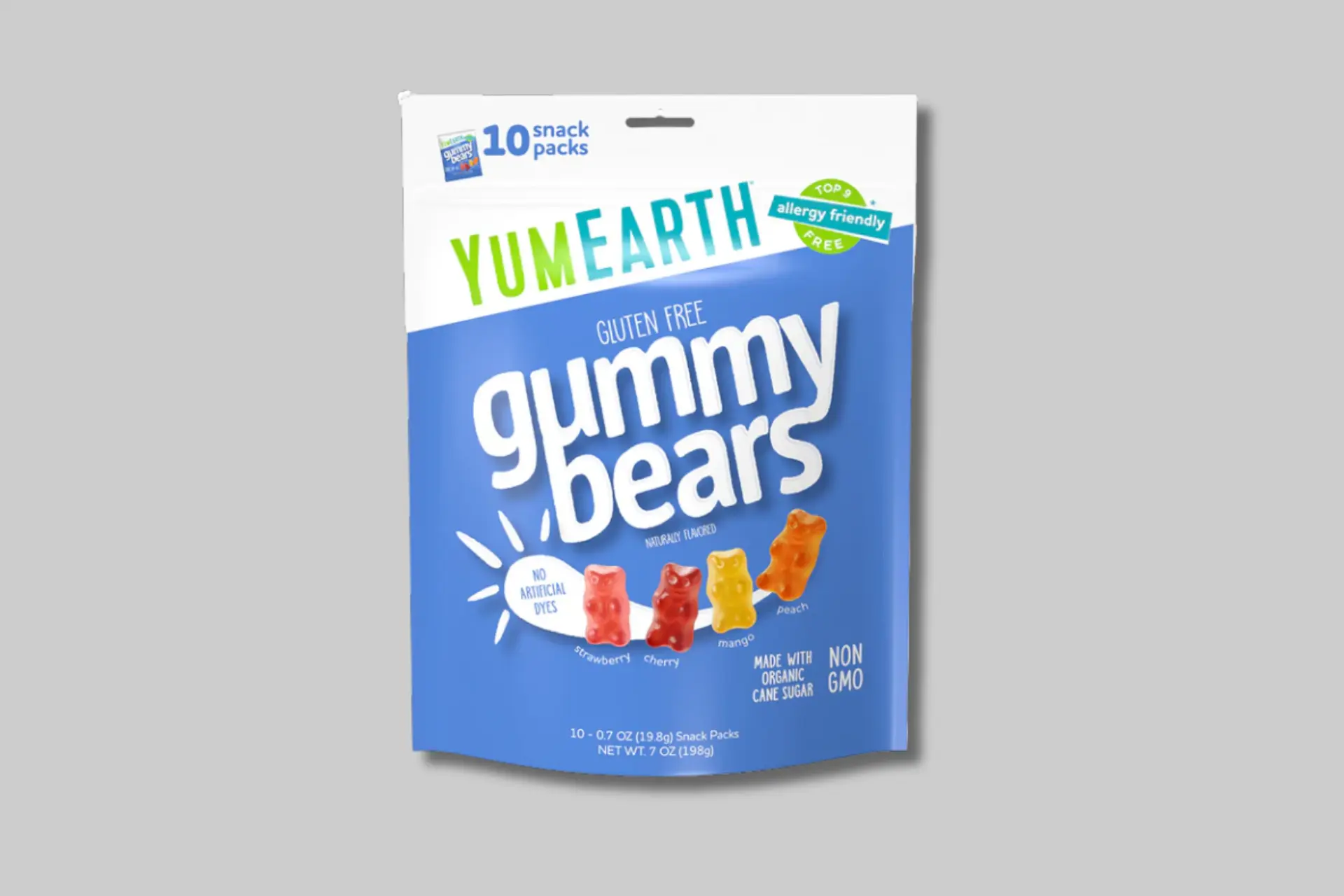A colorful pile of assorted Yum Earth Gummy Bears, showcasing their vibrant natural colors and chewy texture. - Product Review